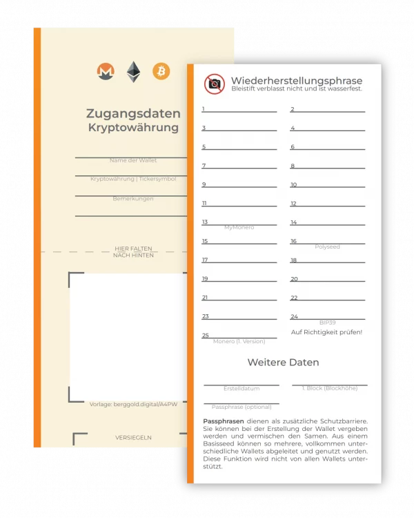 10 Papierwallets für Seeds mit gratis Sicherheitssiegel